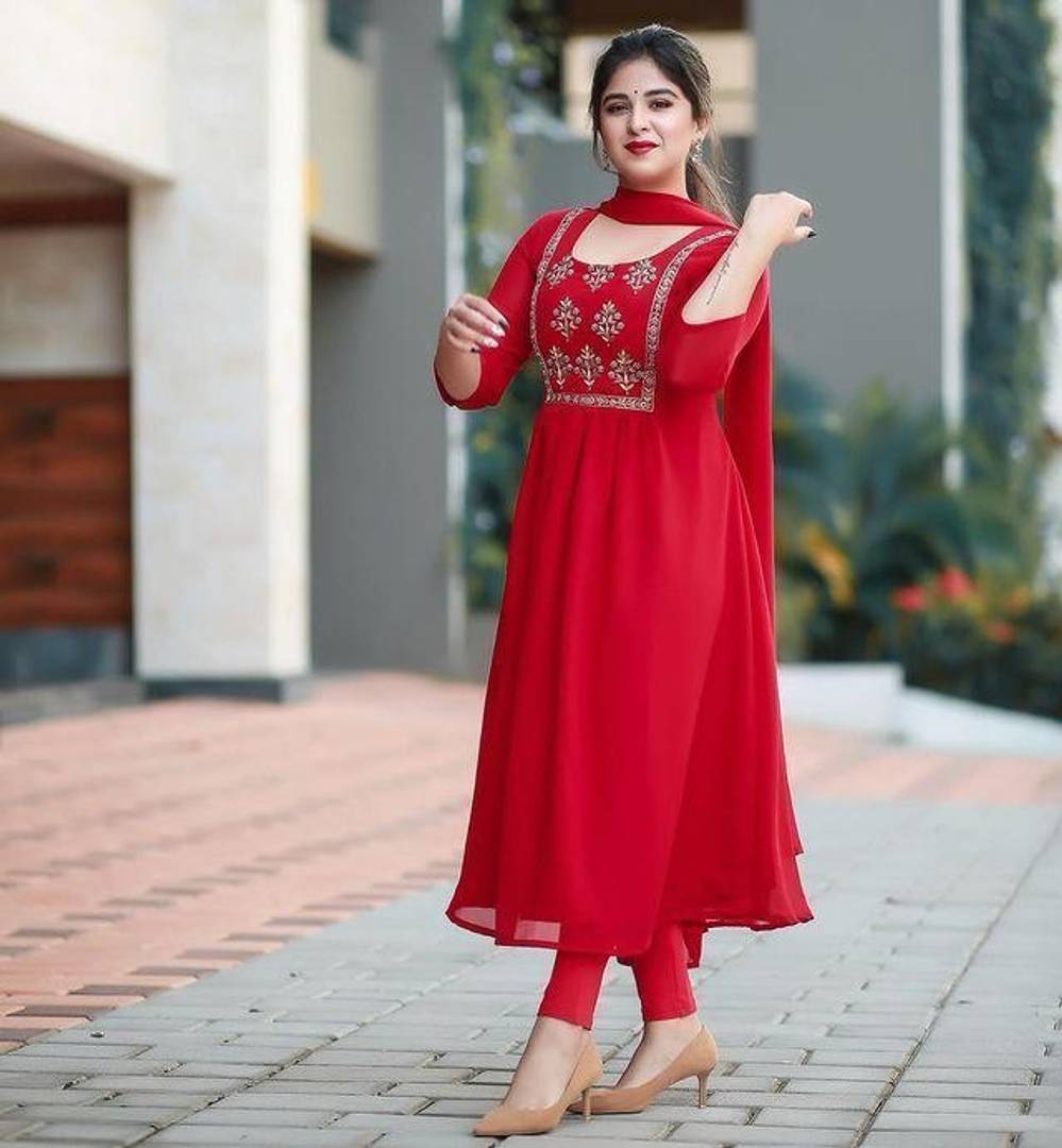 Trendy georgette embroidery work with Dupatta